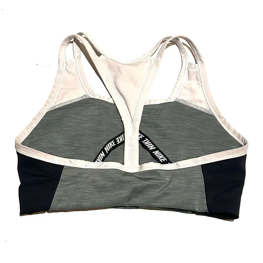 Nike Dri-Fit Strappy Back Neutral Gray Logo Sports Bra Women's Medium